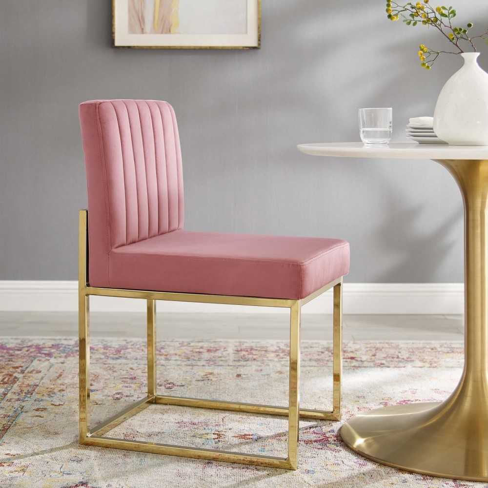 Carriage Channel Tufted Sled Base Performance Velvet Dining Chair, Gold Dusty Rose
