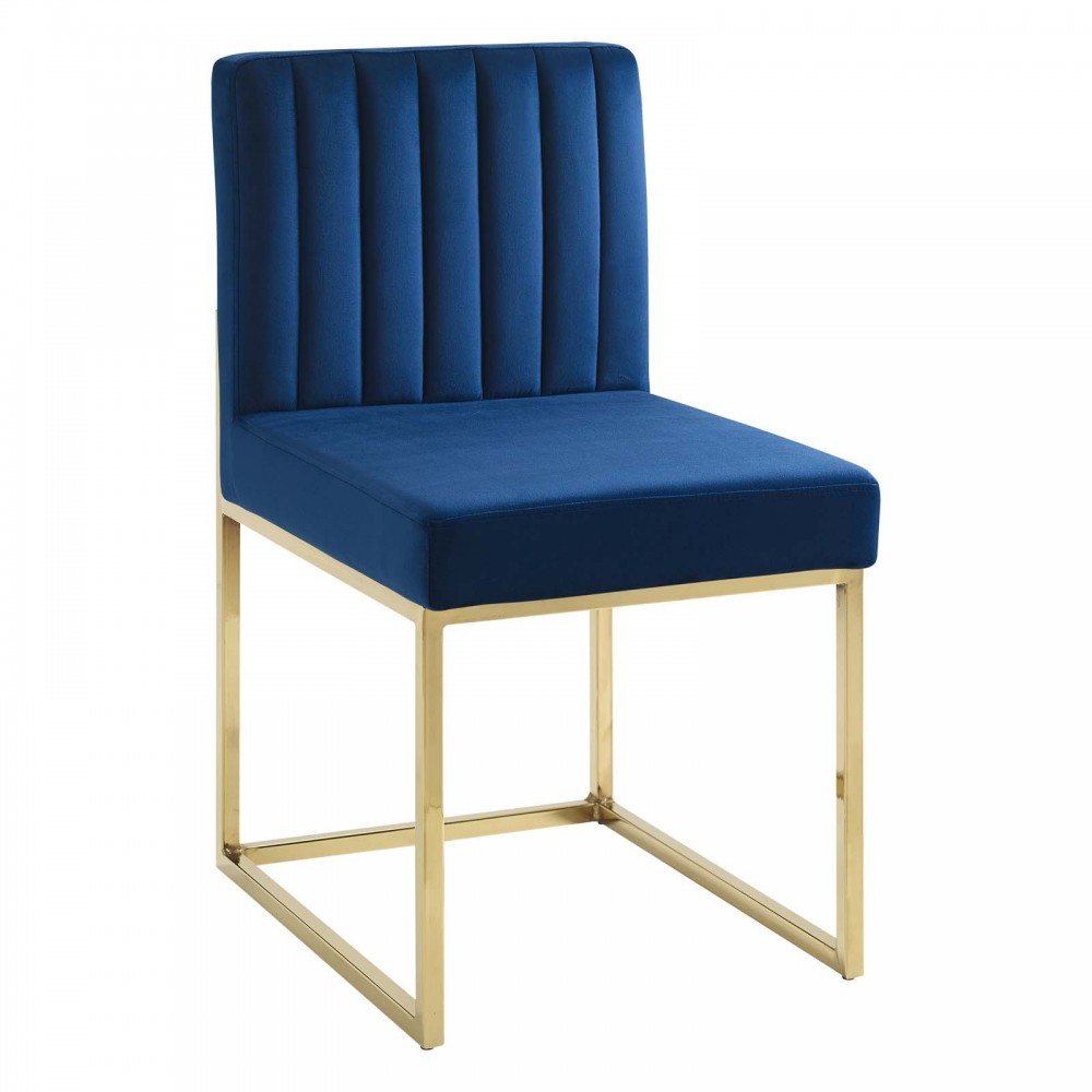 Carriage Channel Tufted Sled Base Performance Velvet Dining Chair, Gold Navy