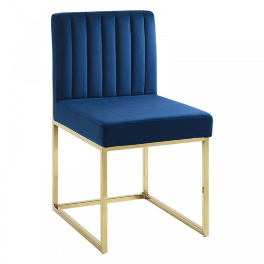 Carriage Channel Tufted Sled Base Performance Velvet Dining Chair, Gold Navy