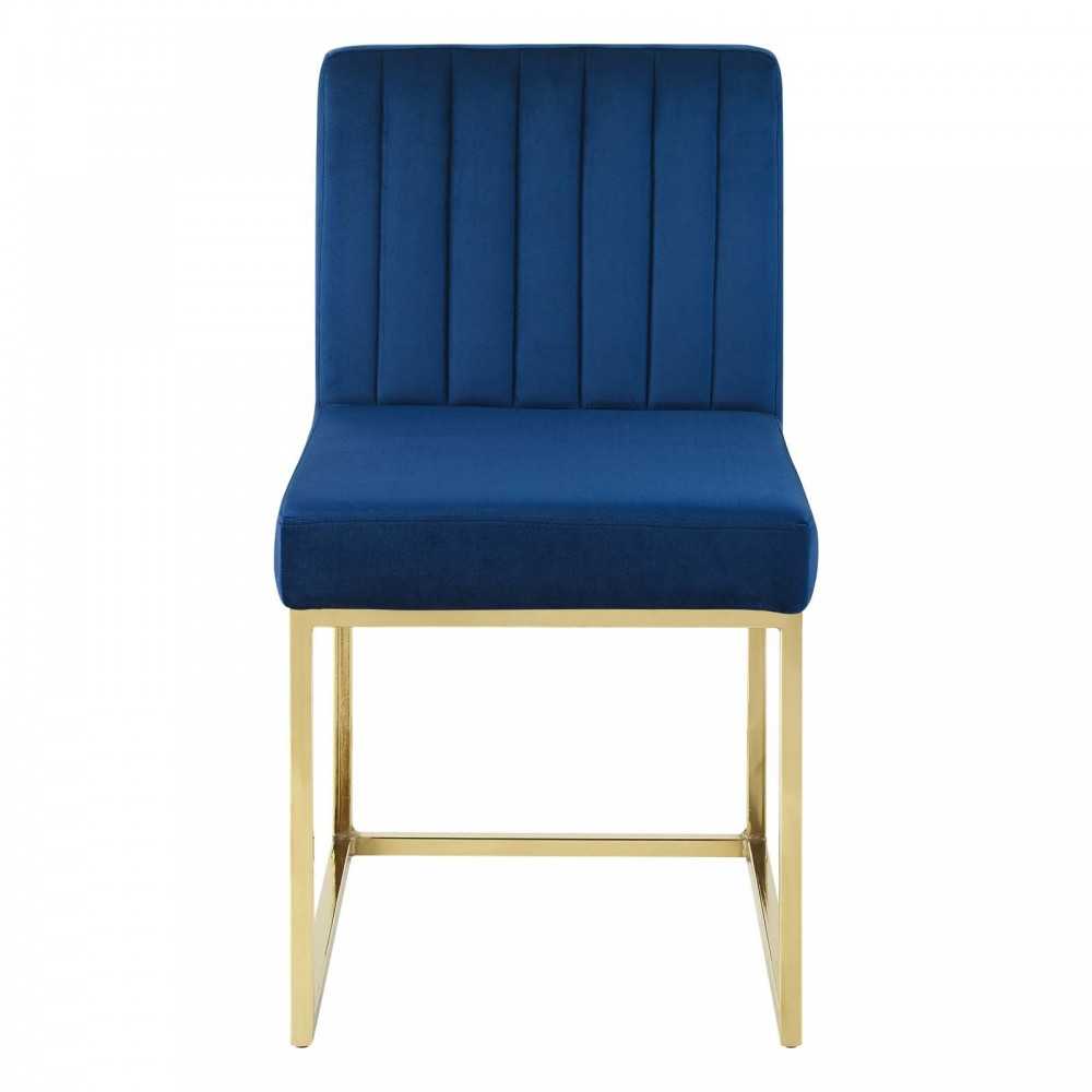 Carriage Channel Tufted Sled Base Performance Velvet Dining Chair, Gold Navy