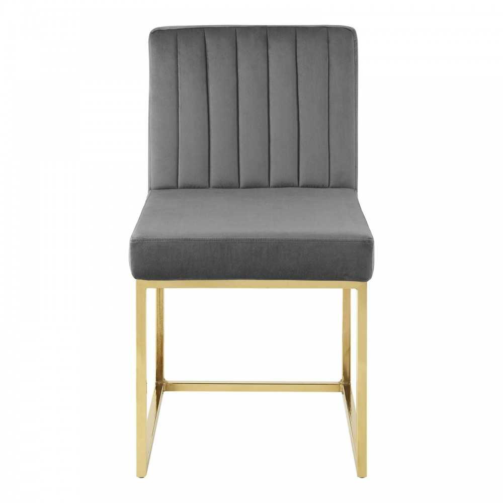 Carriage Channel Tufted Sled Base Performance Velvet Dining Chair, Gold Charcoal