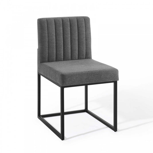 Carriage Channel Tufted Sled Base Upholstered Fabric Dining Chair, Black Charcoal
