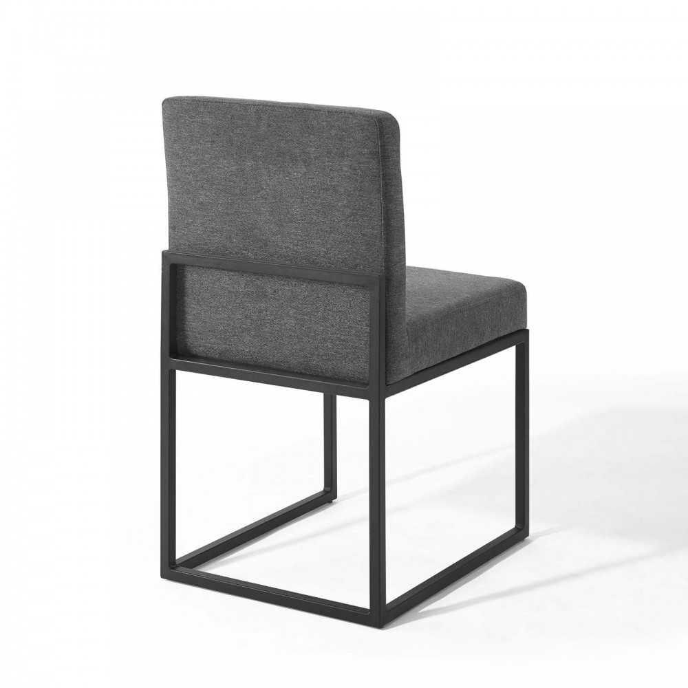 Carriage Channel Tufted Sled Base Upholstered Fabric Dining Chair, Black Charcoal