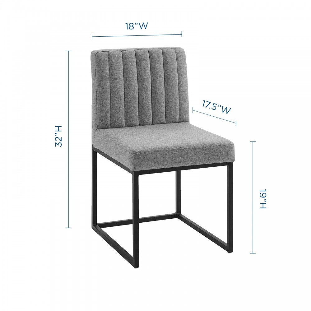 Carriage Channel Tufted Sled Base Upholstered Fabric Dining Chair, Black Light Gray