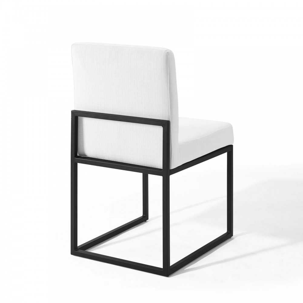 Carriage Channel Tufted Sled Base Upholstered Fabric Dining Chair, Black White