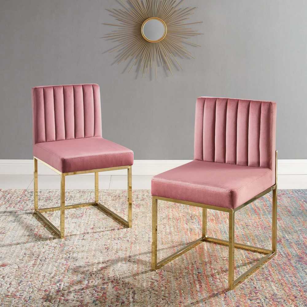 Carriage Dining Chair Performance Velvet Set of 2, Gold Dusty Rose