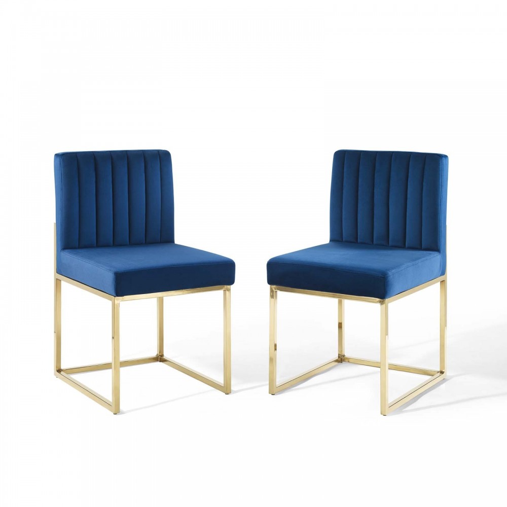 Carriage Dining Chair Performance Velvet Set of 2, Gold Navy