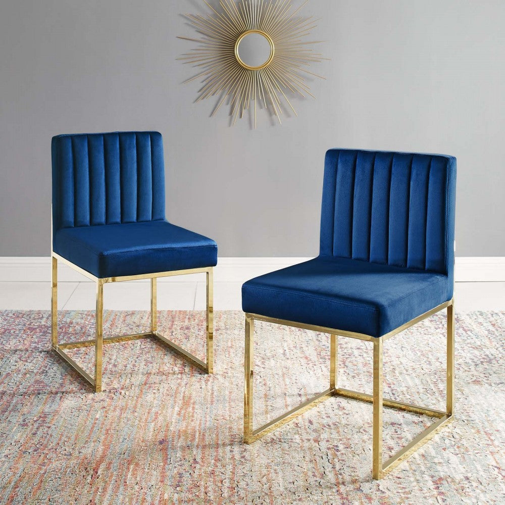 Carriage Dining Chair Performance Velvet Set of 2, Gold Navy