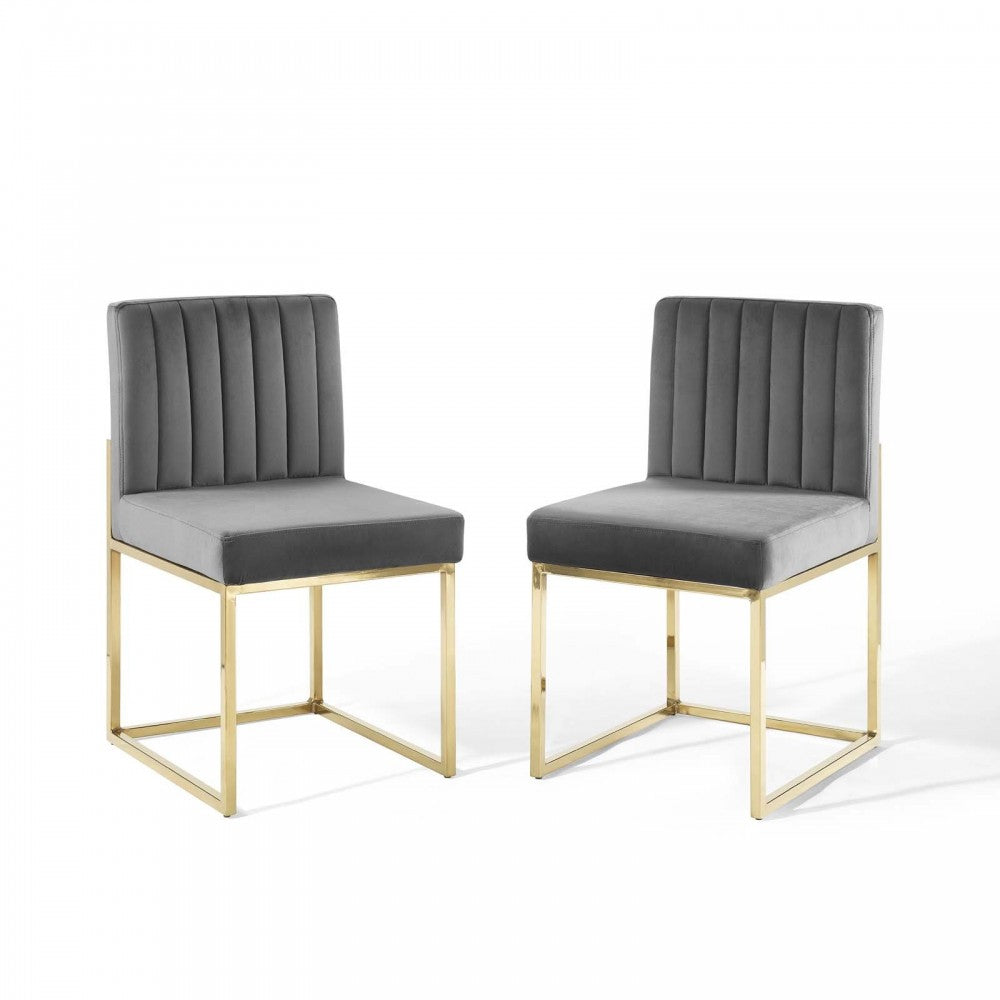 Carriage Dining Chair Performance Velvet Set of 2, Gold Charcoal