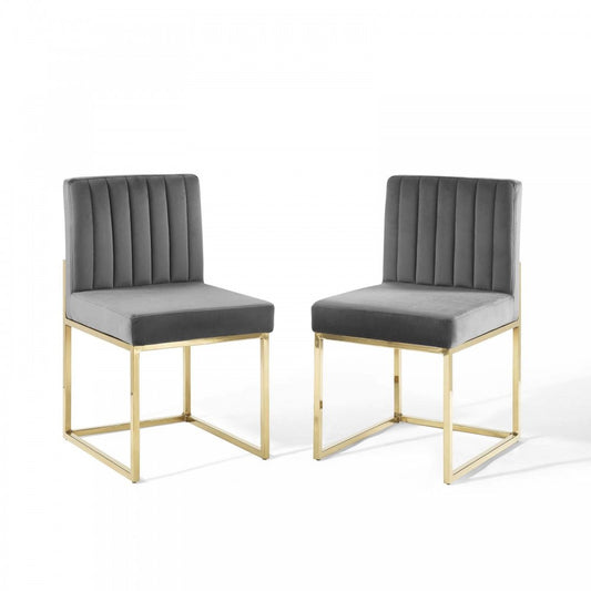 Carriage Dining Chair Performance Velvet Set of 2, Gold Charcoal