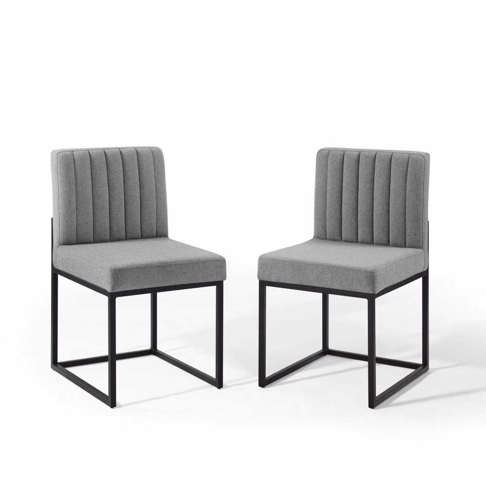 Carriage Dining Chair Upholstered Fabric Set of 2, Black Light Gray