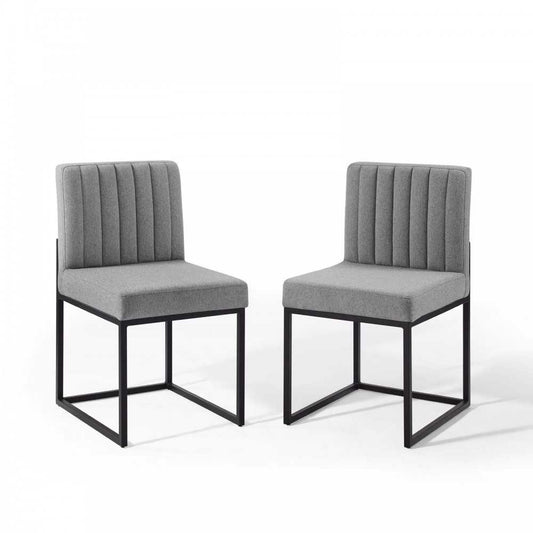 Carriage Dining Chair Upholstered Fabric Set of 2, Black Light Gray