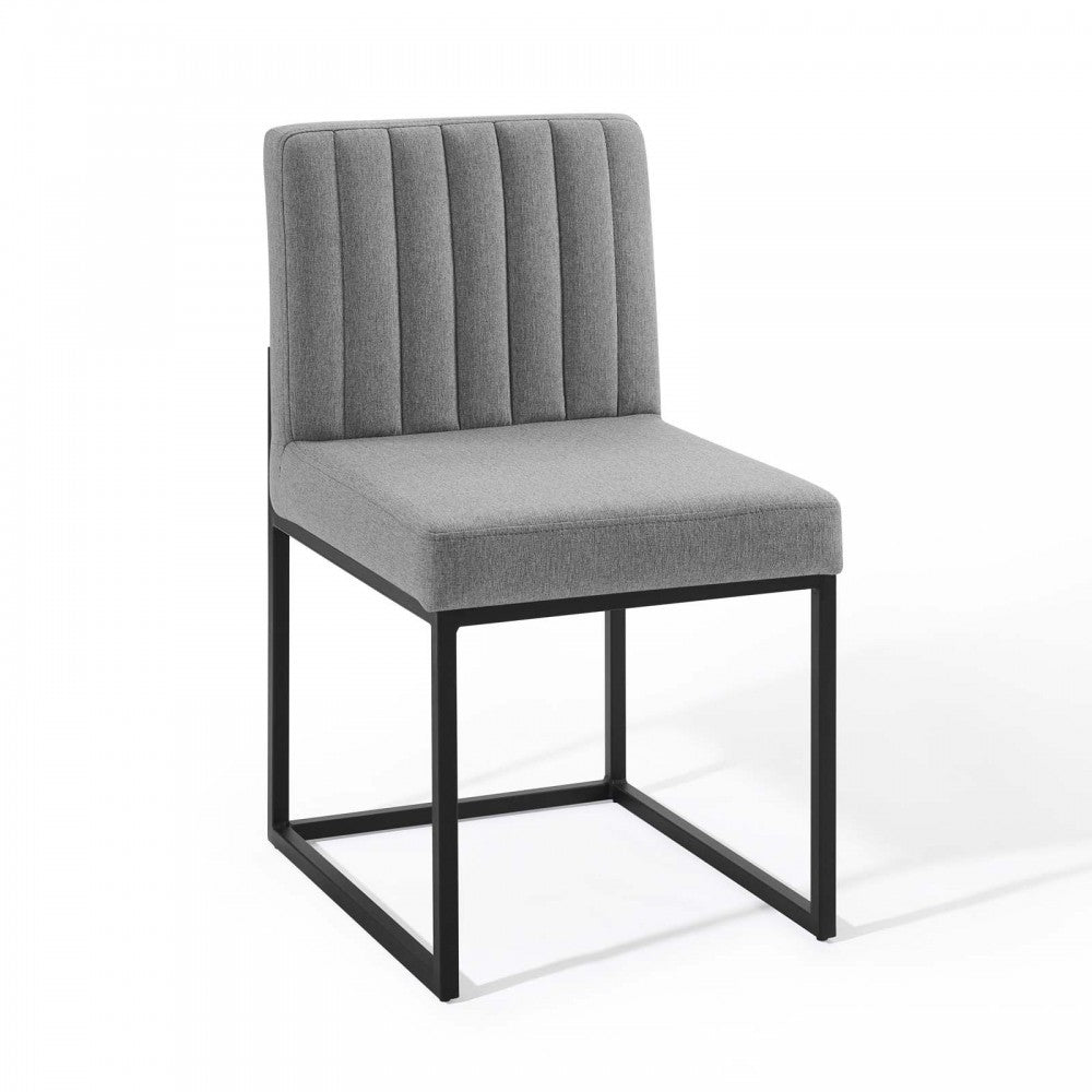 Carriage Dining Chair Upholstered Fabric Set of 2, Black Light Gray