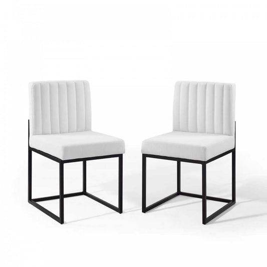 Carriage Dining Chair Upholstered Fabric Set of 2, Black White