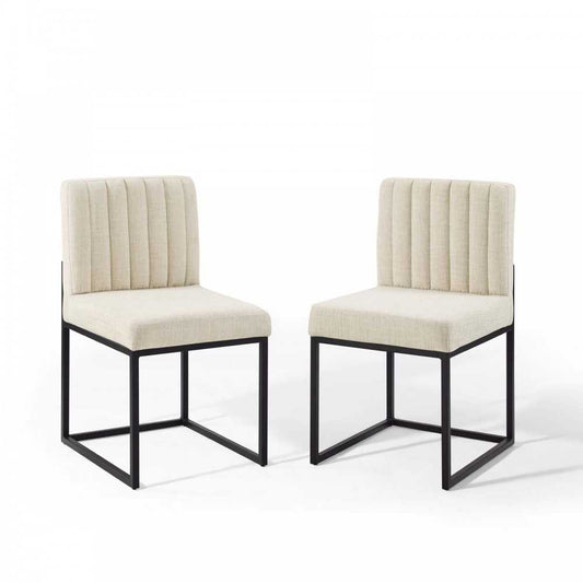 Carriage Dining Chair Upholstered Fabric Set of 2, Black Beige