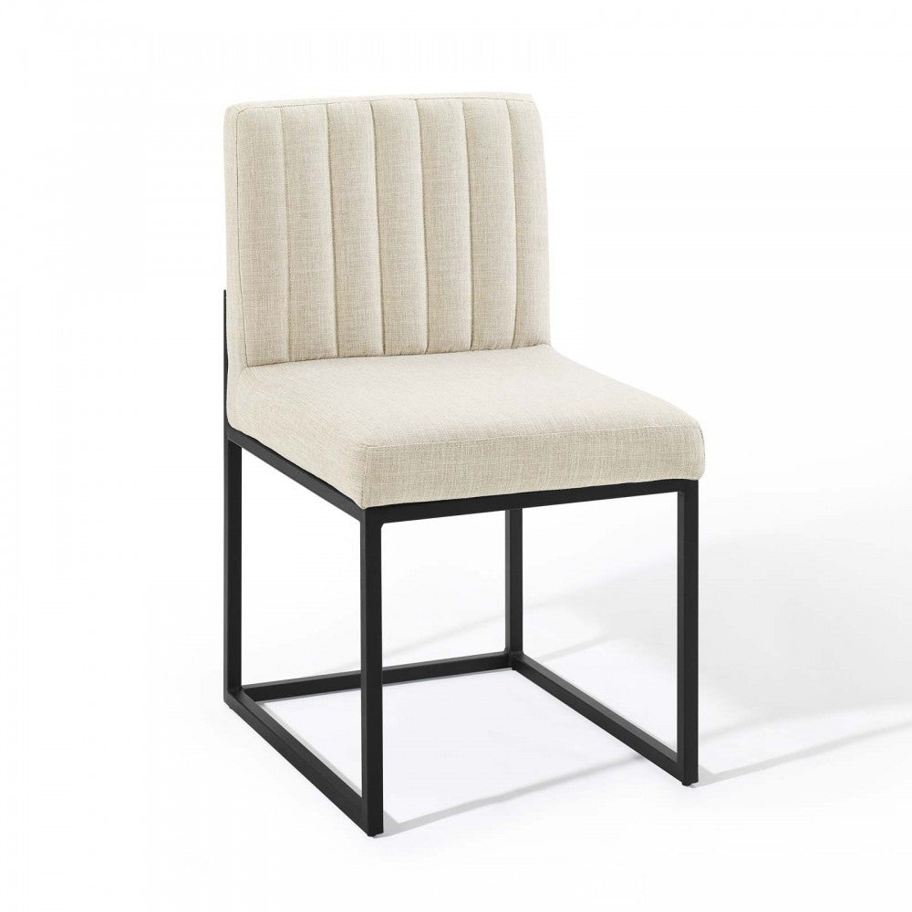 Carriage Dining Chair Upholstered Fabric Set of 2, Black Beige