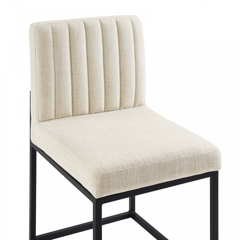 Carriage Dining Chair Upholstered Fabric Set of 2, Black Beige