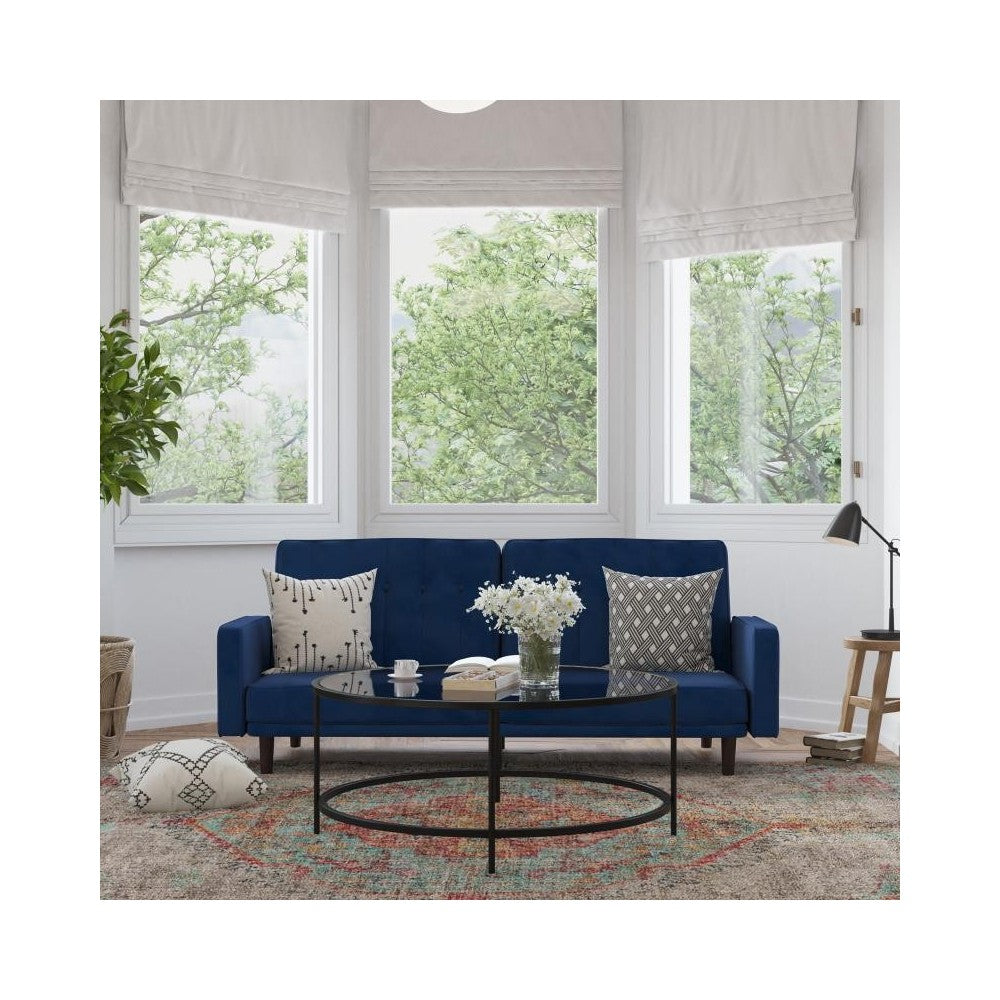 Carter Premium Tufted Split Back Navy Velvet Futon Sofa