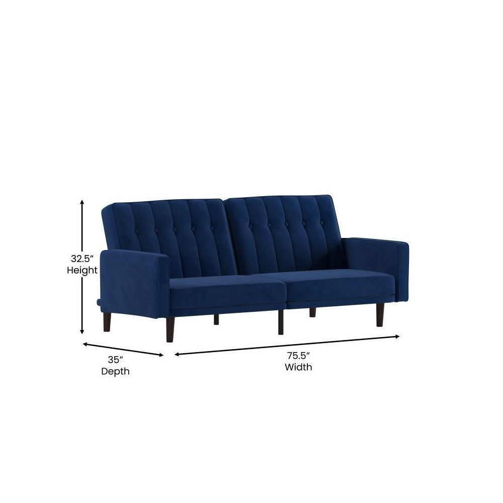 Carter Premium Tufted Split Back Navy Velvet Futon Sofa