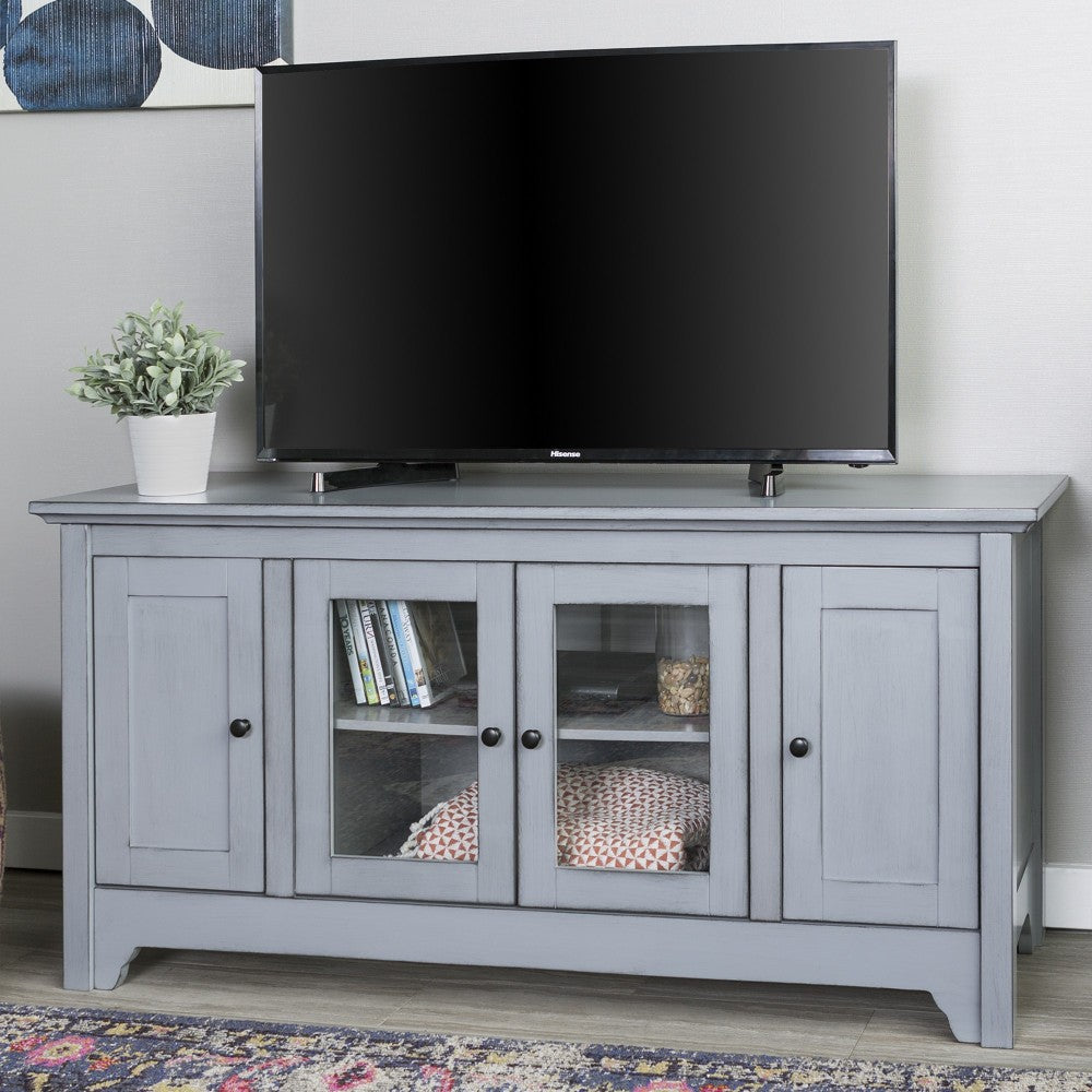 Carver 52" Transitional Wood Glass TV Stand - Antique Gray