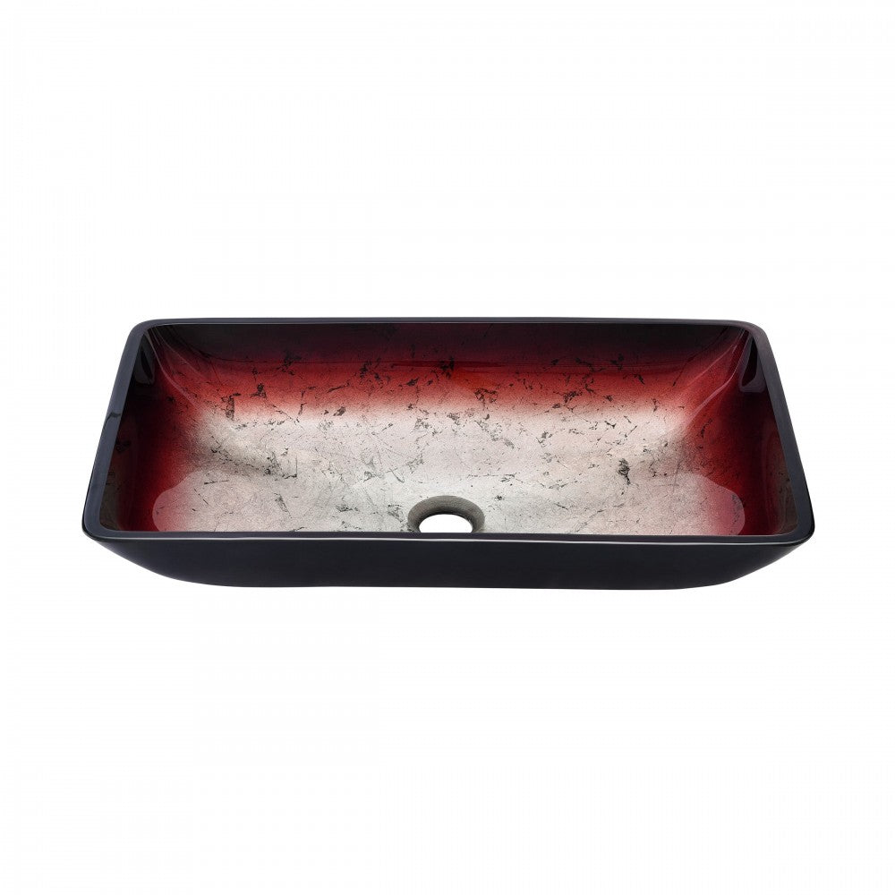 Cascade Rectangular Glass Vessel Sink with Faucet, Ember Red