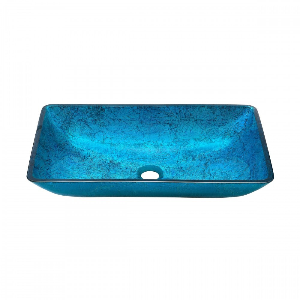 Cascade Rectangular Glass Vessel Sink with Faucet, Ocean Blue