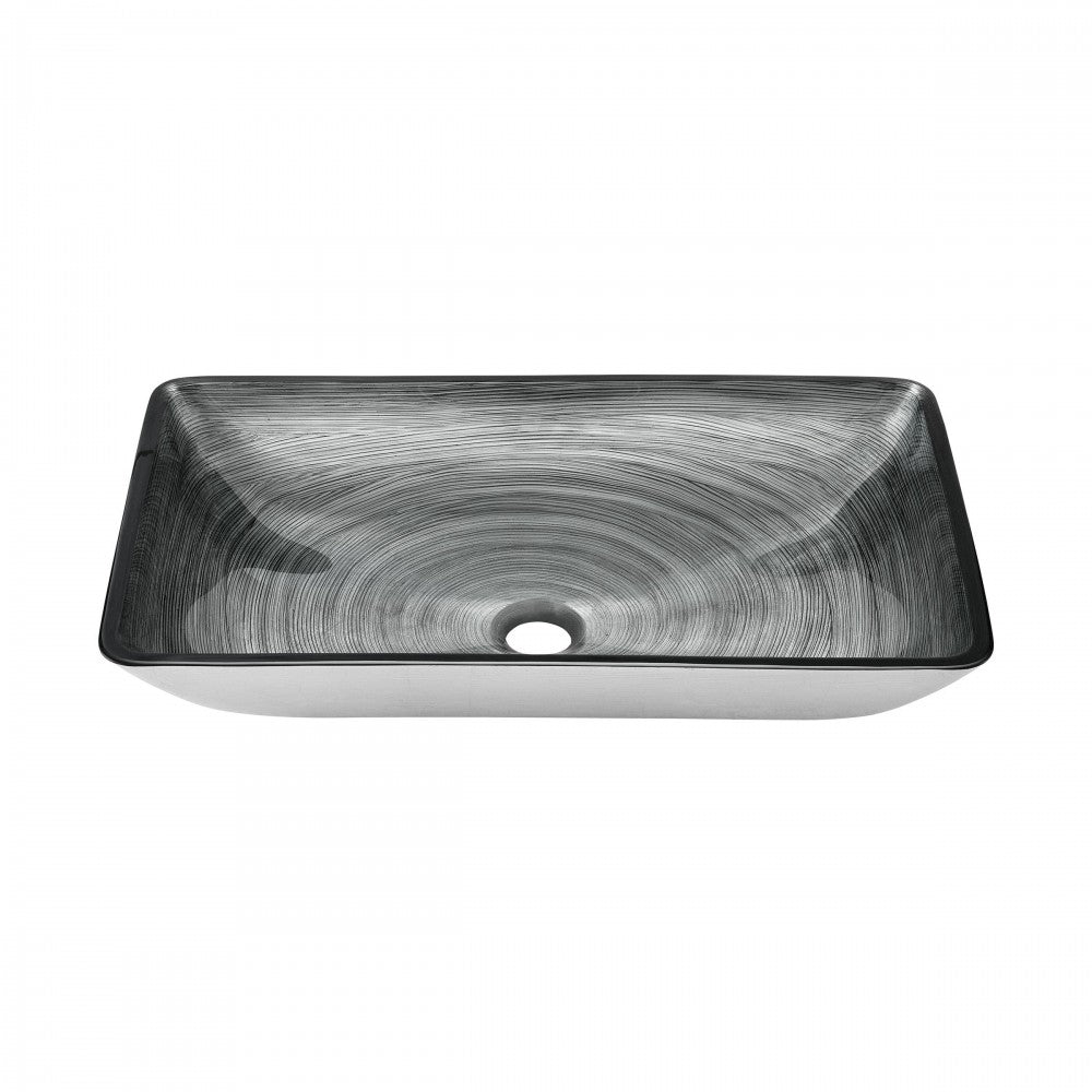 Cascade Rectangular Glass Vessel Sink with Faucet, Smoky Grey