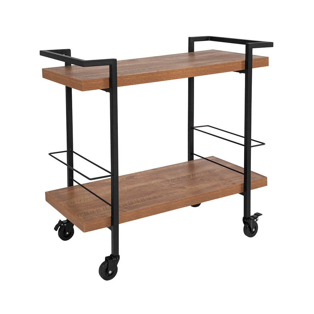 Castleberry Rustic Wood Grain and Iron Kitchen Serving and Bar Cart