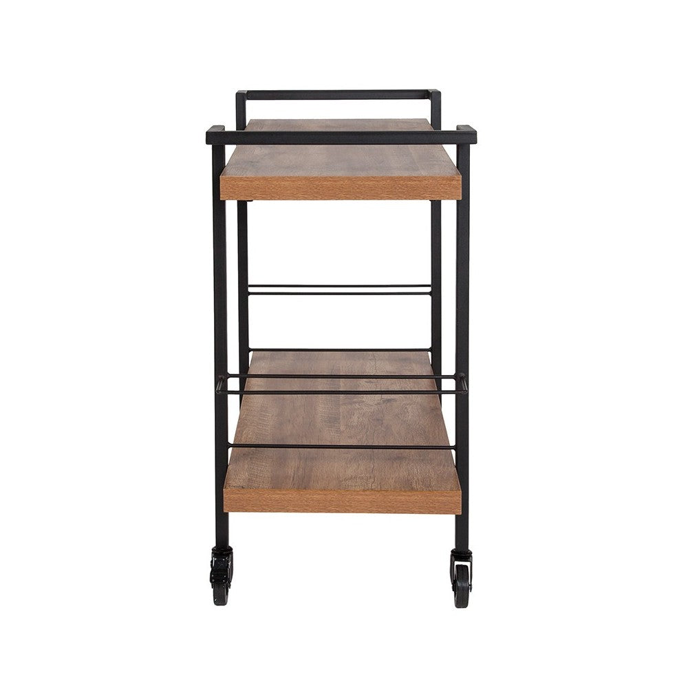 Castleberry Rustic Wood Grain and Iron Kitchen Serving and Bar Cart