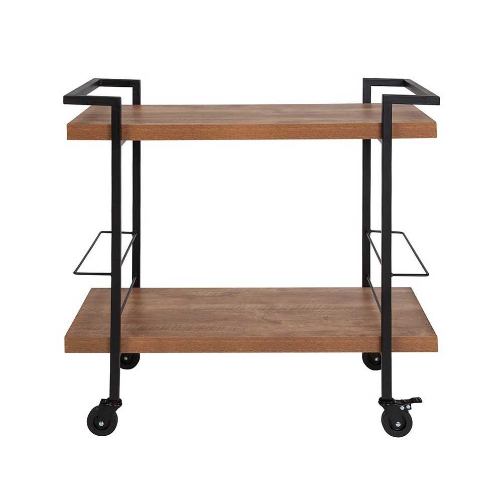 Castleberry Rustic Wood Grain and Iron Kitchen Serving and Bar Cart