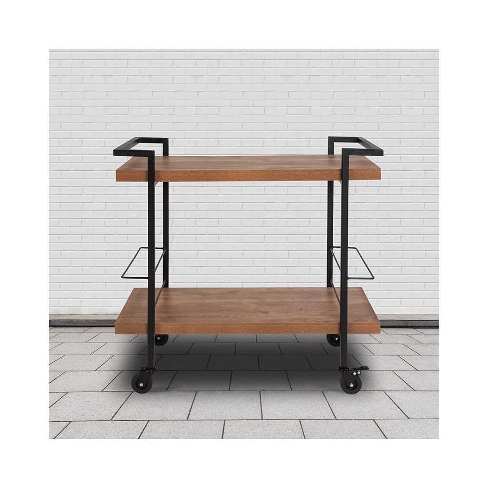 Castleberry Rustic Wood Grain and Iron Kitchen Serving and Bar Cart