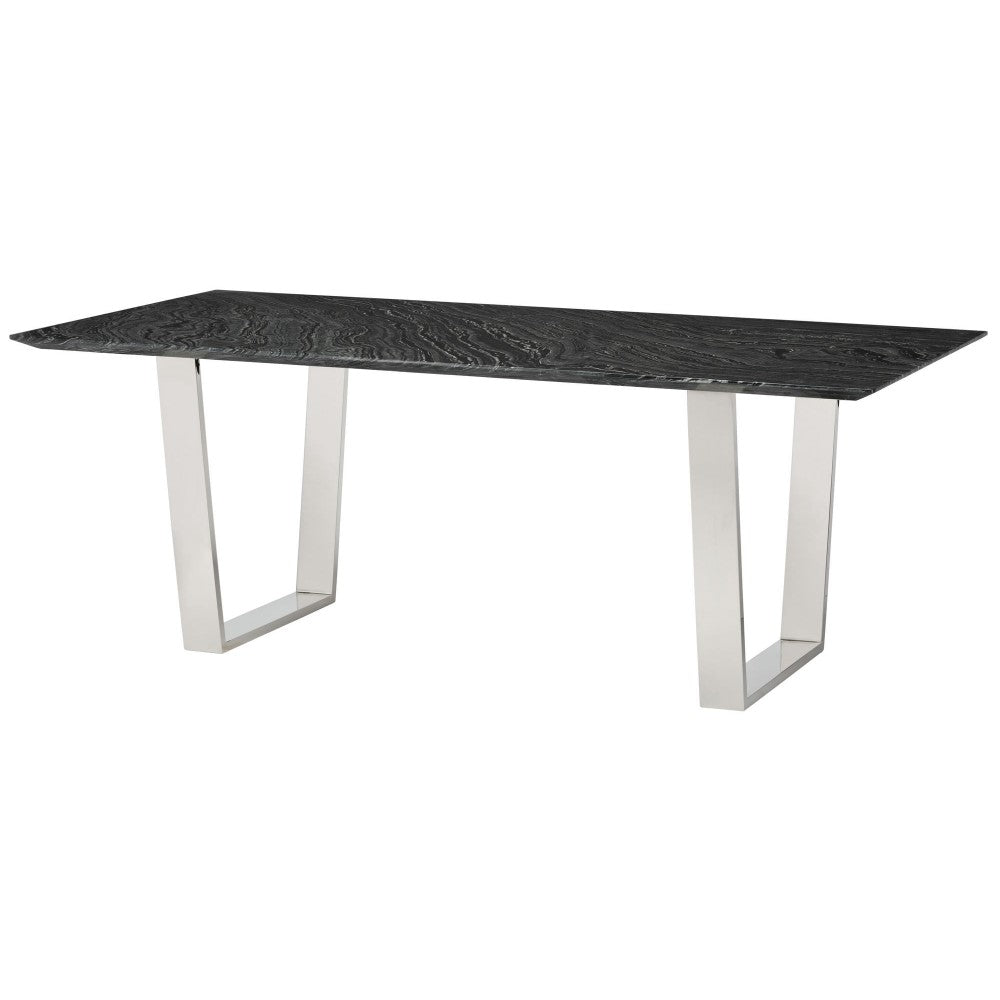 Catrine Black Wood Vein Stone Dining Table, HGNA310