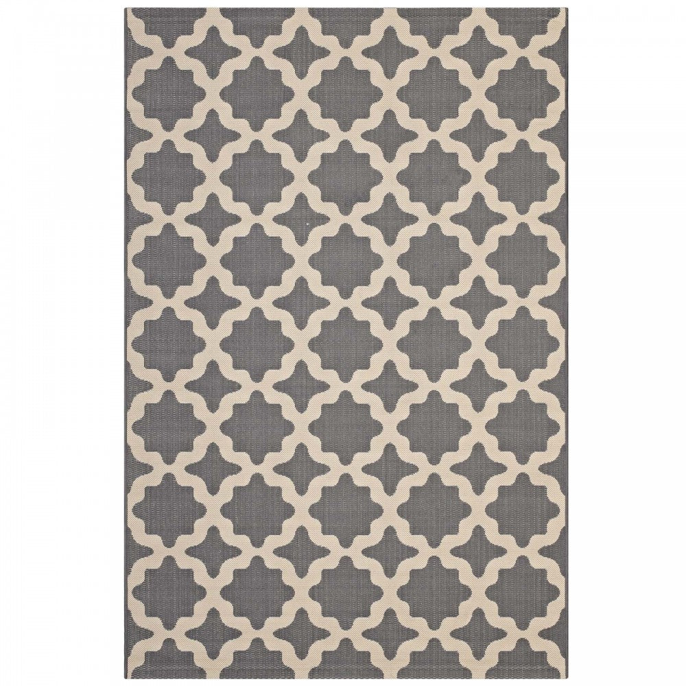Cerelia Moroccan Trellis 4x6 Indoor and Outdoor Area Rug, Gray and Beige