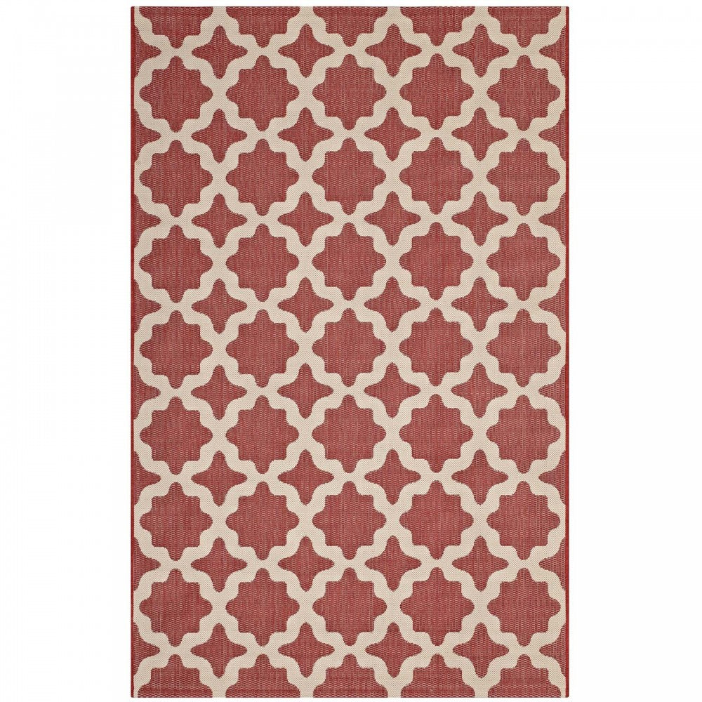 Cerelia Moroccan Trellis 4x6 Indoor and Outdoor Area Rug, Red and Beige