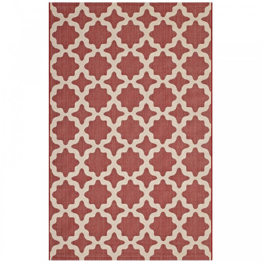 Cerelia Moroccan Trellis 4x6 Indoor and Outdoor Area Rug, Red and Beige