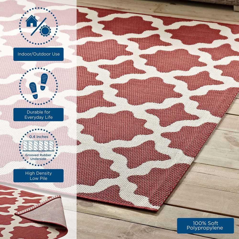 Cerelia Moroccan Trellis 4x6 Indoor and Outdoor Area Rug, Red and Beige