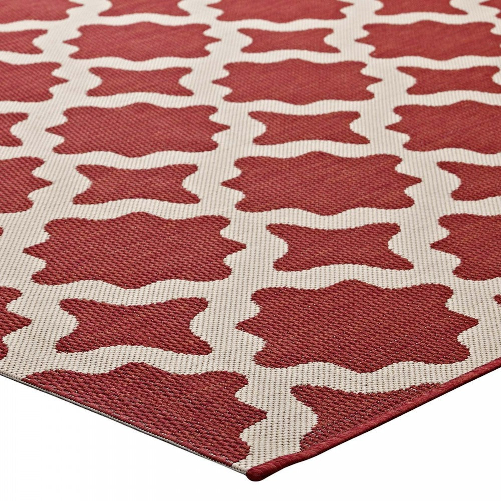 Cerelia Moroccan Trellis 4x6 Indoor and Outdoor Area Rug, Red and Beige