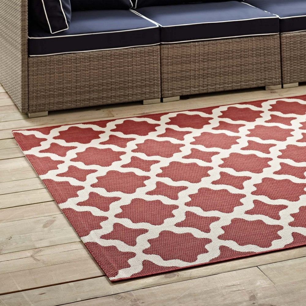 Cerelia Moroccan Trellis 4x6 Indoor and Outdoor Area Rug, Red and Beige