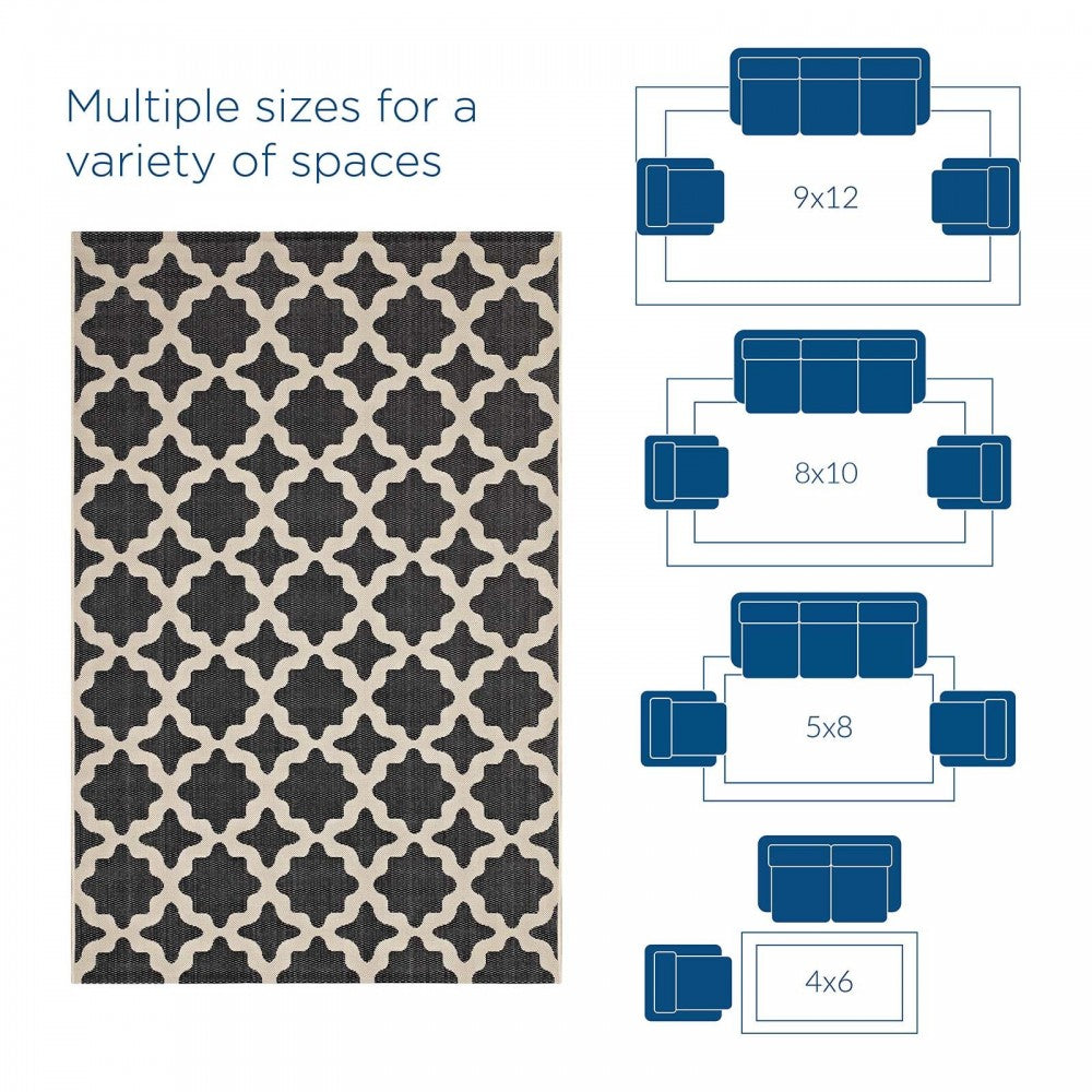 Cerelia Moroccan Trellis 4x6 Indoor and Outdoor Area Rug, Black and Beige
