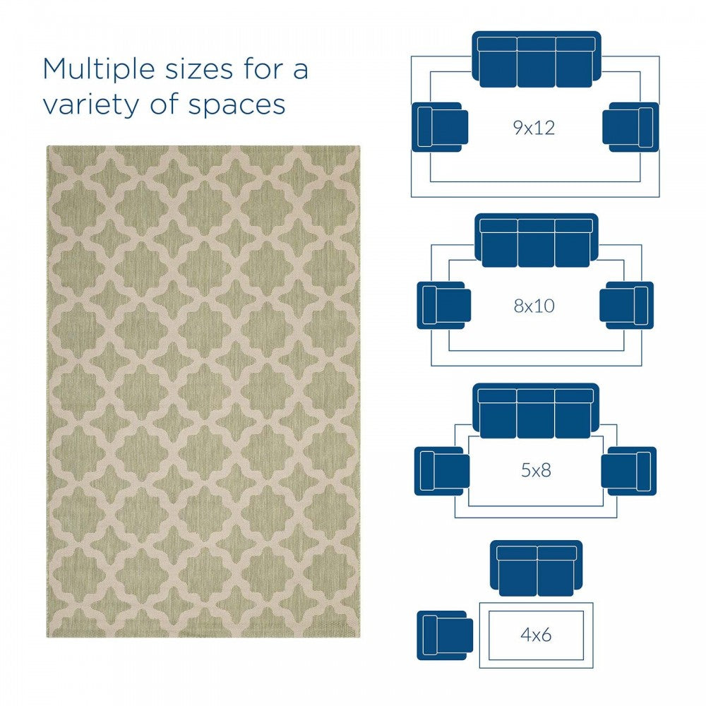 Cerelia Moroccan Trellis 4x6 Indoor and Outdoor Area Rug, Beige and Light Green