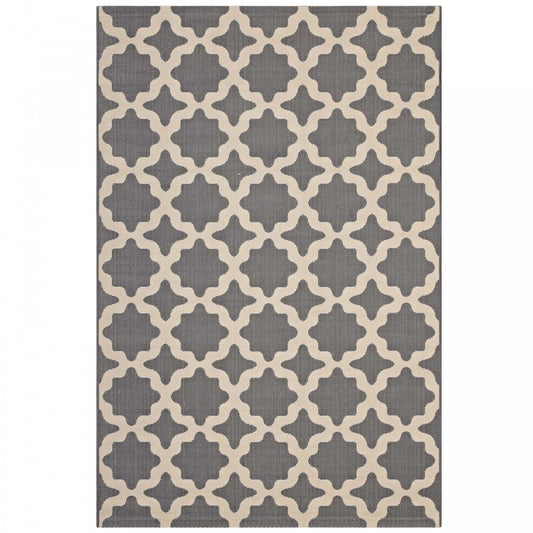 Cerelia Moroccan Trellis 5x8 Indoor and Outdoor Area Rug, Gray and Beige