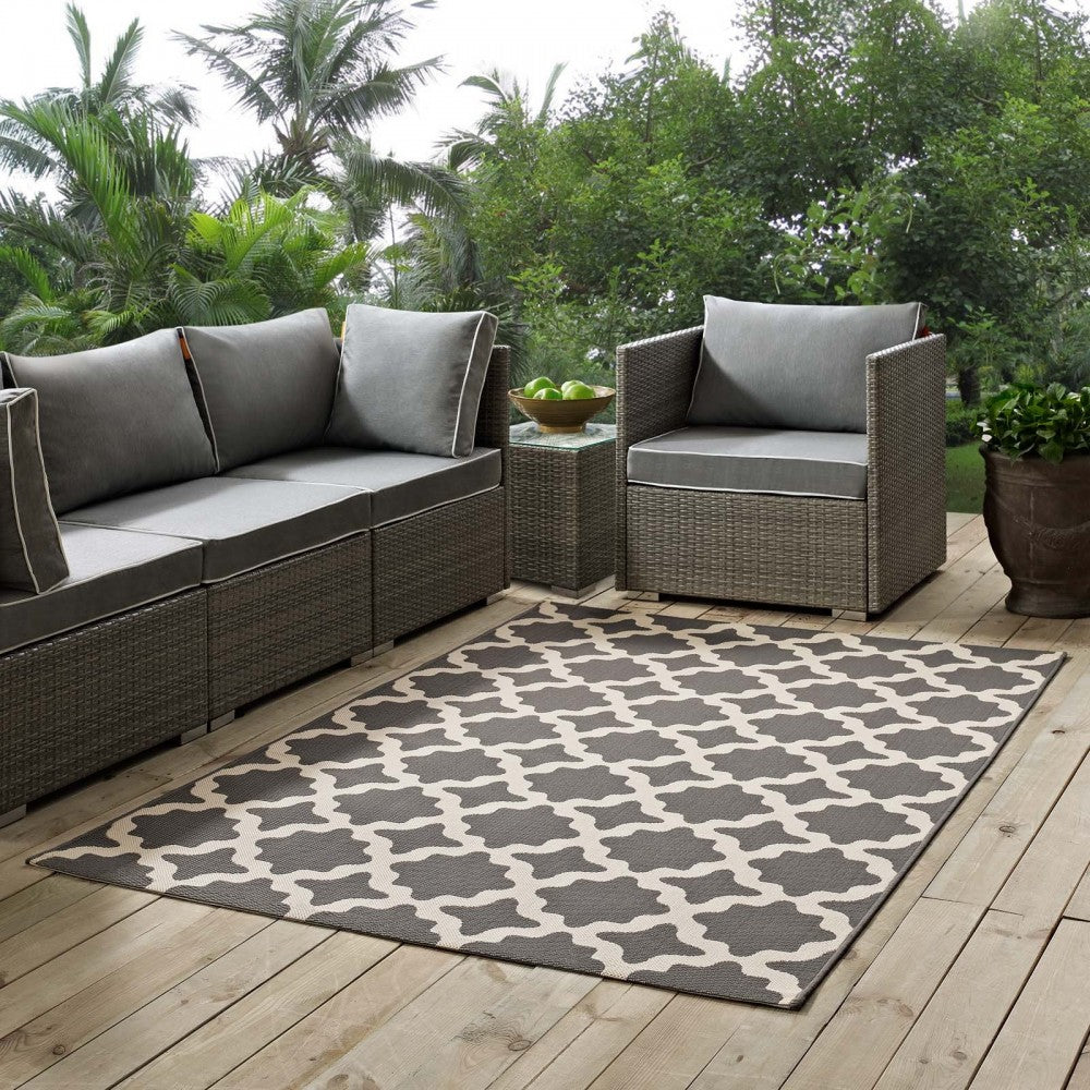 Cerelia Moroccan Trellis 5x8 Indoor and Outdoor Area Rug, Gray and Beige