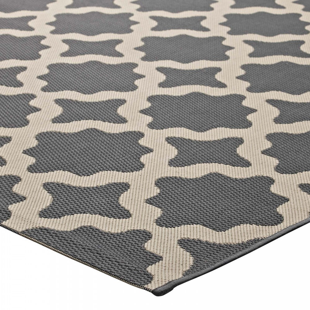 Cerelia Moroccan Trellis 5x8 Indoor and Outdoor Area Rug, Gray and Beige