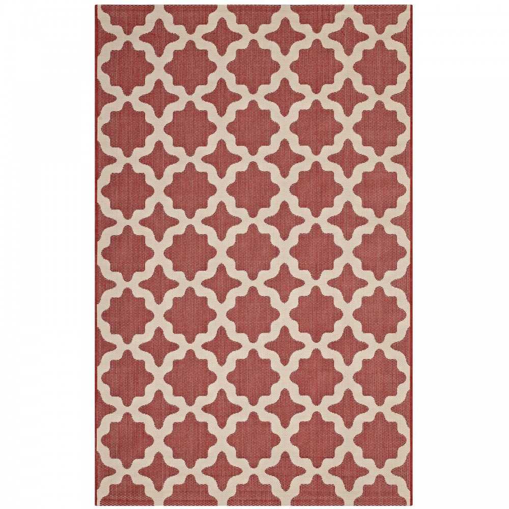 Cerelia Moroccan Trellis 5x8 Indoor and Outdoor Area Rug, Red and Beige