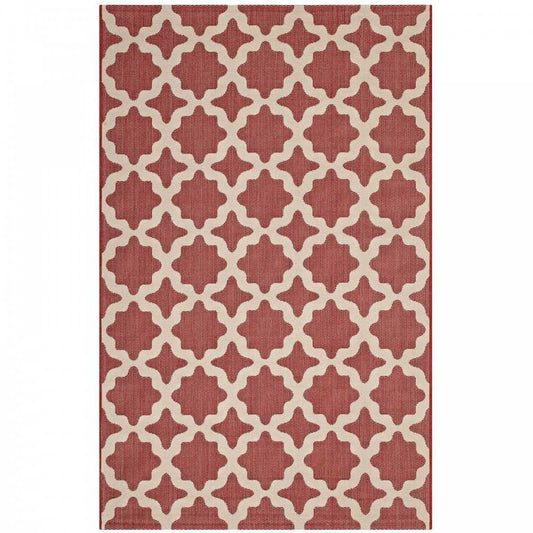 Cerelia Moroccan Trellis 5x8 Indoor and Outdoor Area Rug, Red and Beige