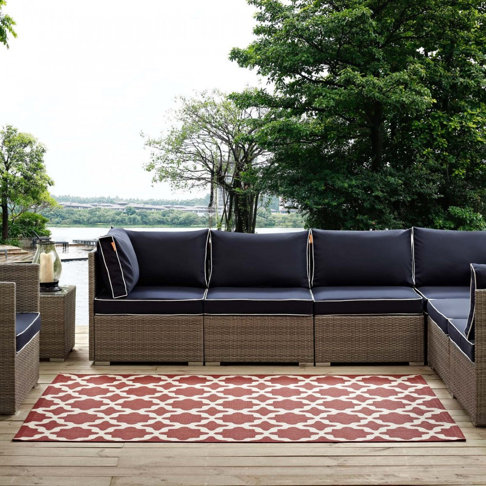 Cerelia Moroccan Trellis 5x8 Indoor and Outdoor Area Rug, Red and Beige