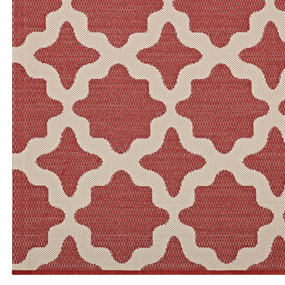 Cerelia Moroccan Trellis 5x8 Indoor and Outdoor Area Rug, Red and Beige