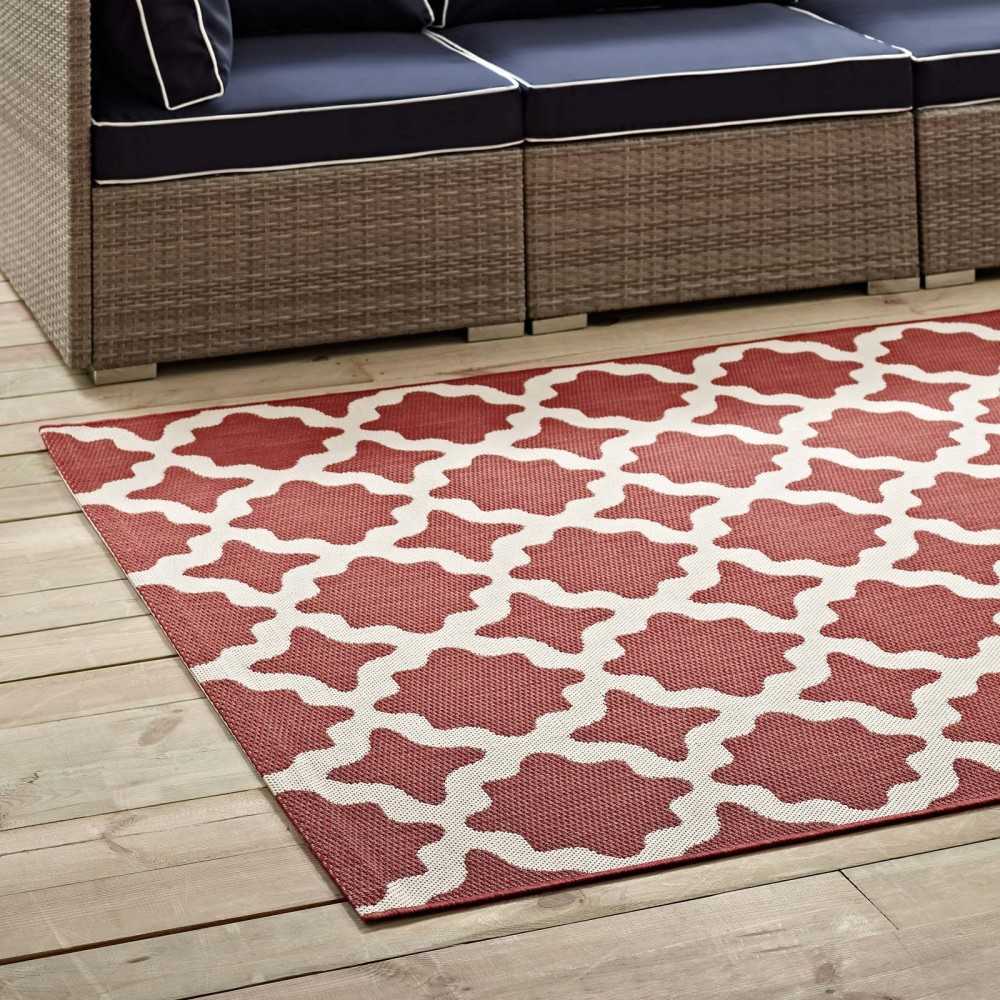Cerelia Moroccan Trellis 5x8 Indoor and Outdoor Area Rug, Red and Beige
