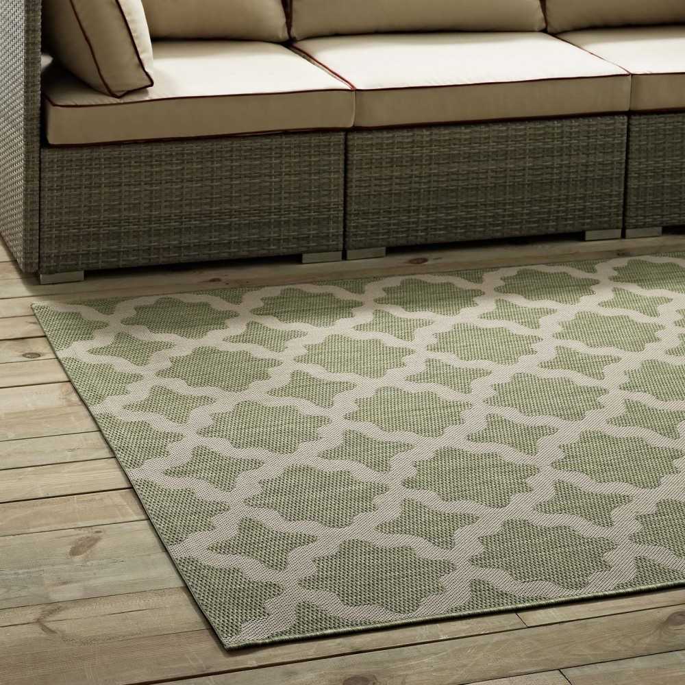 Cerelia Moroccan Trellis 8x10 Indoor and Outdoor Area Rug, Beige and Light Green