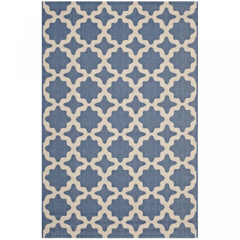 Cerelia Moroccan Trellis 8x10 Indoor and Outdoor Area Rug, Blue and Beige